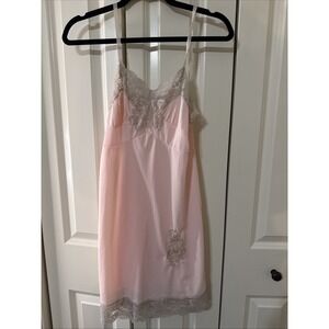Vintage Shirey Pink Chemise Slip Size Junior Petite 9/10 Nylon Lace Coquette